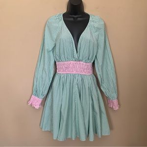 Topshop Green White Vertical Stripe Long Sleeve Dress